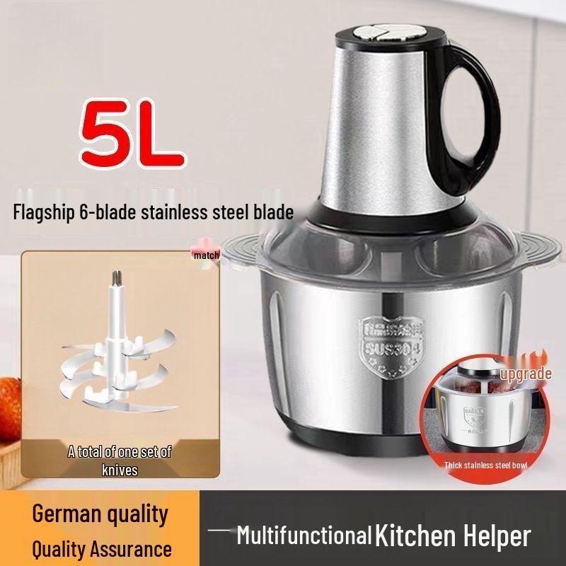 Multifunktionaler elektrischer Fleischwolf & Küchenmaschine aus Edelstahl: Teigknetmaschine, Knoblauchpastenbereiter und Gemüseschneider.