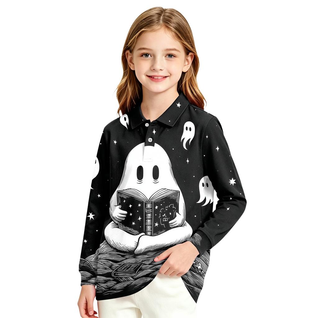 Girls' school uniform top - Halloween printed long-sleeved casual formal dress shirt