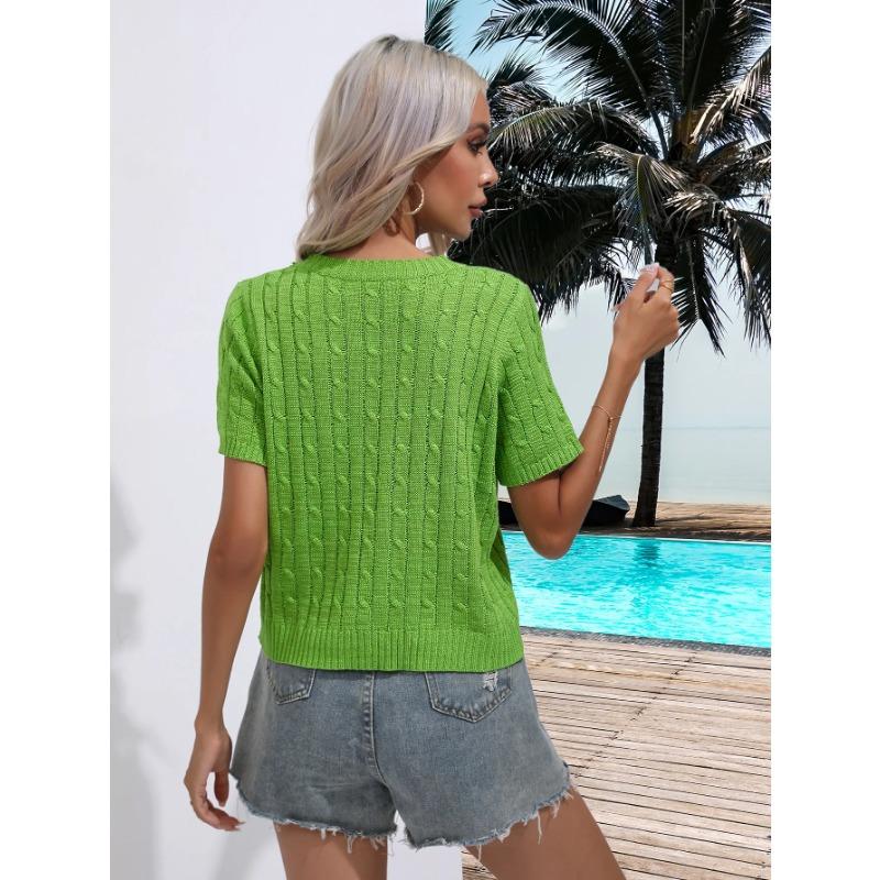 Women Solid Knitted Short Sleeve T-shirt O Neck Short Sleeve Casual Slim Green Female Pullover Fall Tees Tops Autumn T Shirt New