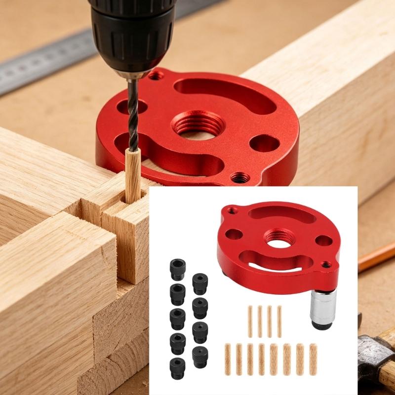 Wood Joinery Drilling Guide Adjustable Auto Centering Doweling Jig with 2/3/4/5/6/7/8/9/10 Mm Drill Bushes for Shed Assembly, Fence Work, and Repair