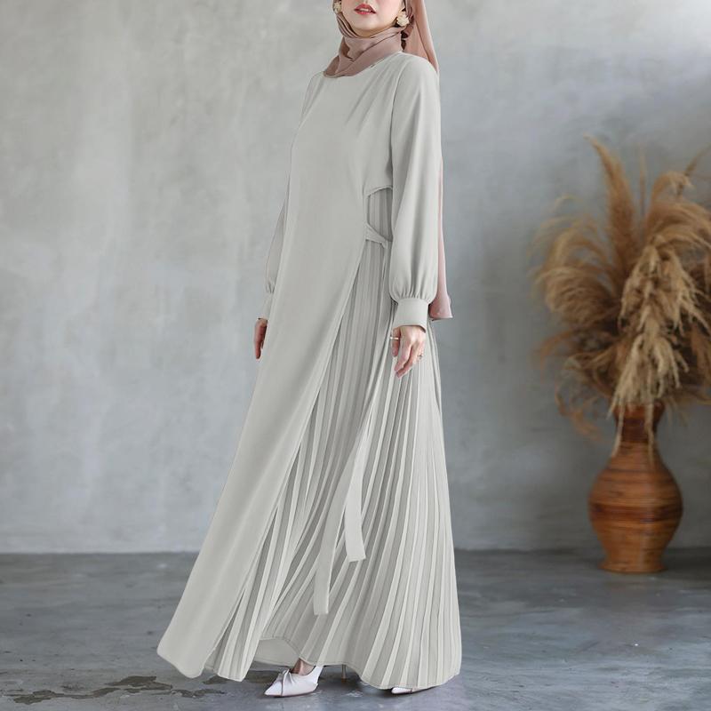 

ZANZEA Muslim Casual Irregular Pleated Design Women Loose Long Sleeve Dress 5XL