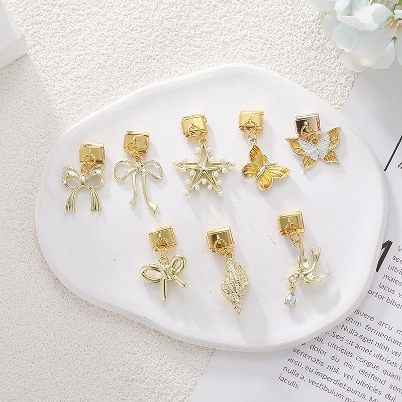 Gold Color Butterfly Bow Knot Star Swallow  Pendant Charm Links Fit 9mm Stainless Steel Bracelet DIY Making Men Women Gift
