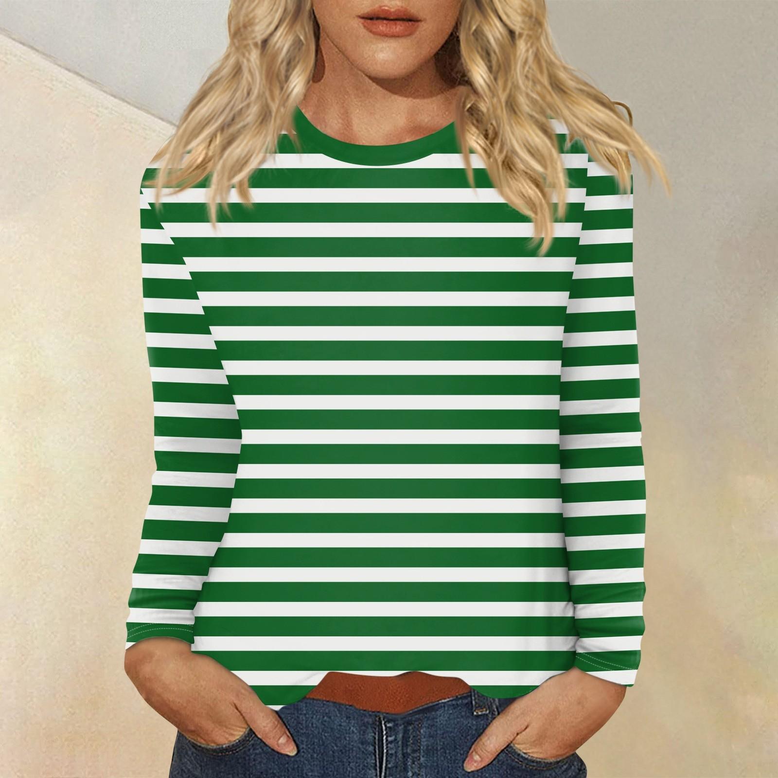 

Женский повседневный топ с круглым вырезом и длинными рукавами в полоску с принтом L армия зеленый