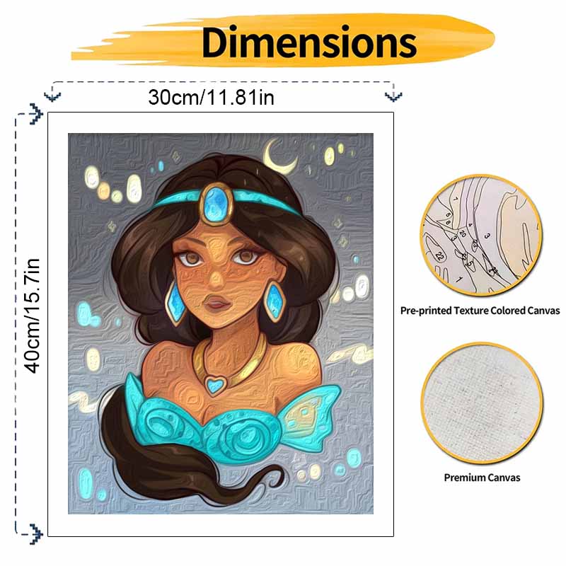 Disney DIY Princess Jasmine Oil Painting Art Painting Kit Home Wall Decor Handmade Gift Beautiful Anime Portrait Decorative Craft