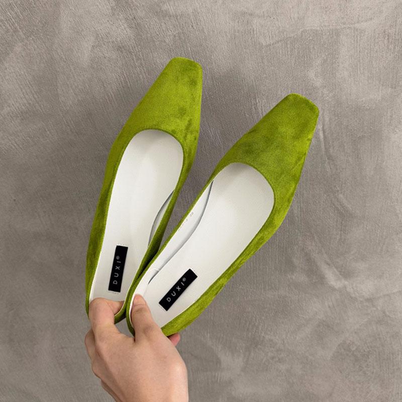 Fashion 2025 New Fashion Flock Women Flats Slip On Shoes Luxury Soft Female Shallow Footwear Square Toe Ladies Flats With Shoes