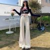 Big Yards Women's High Waist Micro Denim Trousers Beige Apricot Loose Not Stick Leg Wide Leg Flare Trousers Jeans for Women Long Denim Pants