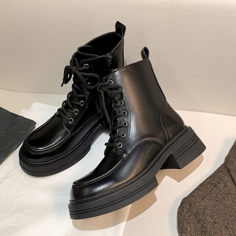 Leather Martin boots women's boots autumn and winter new small height increase thick-soled British style short boots women's single boots