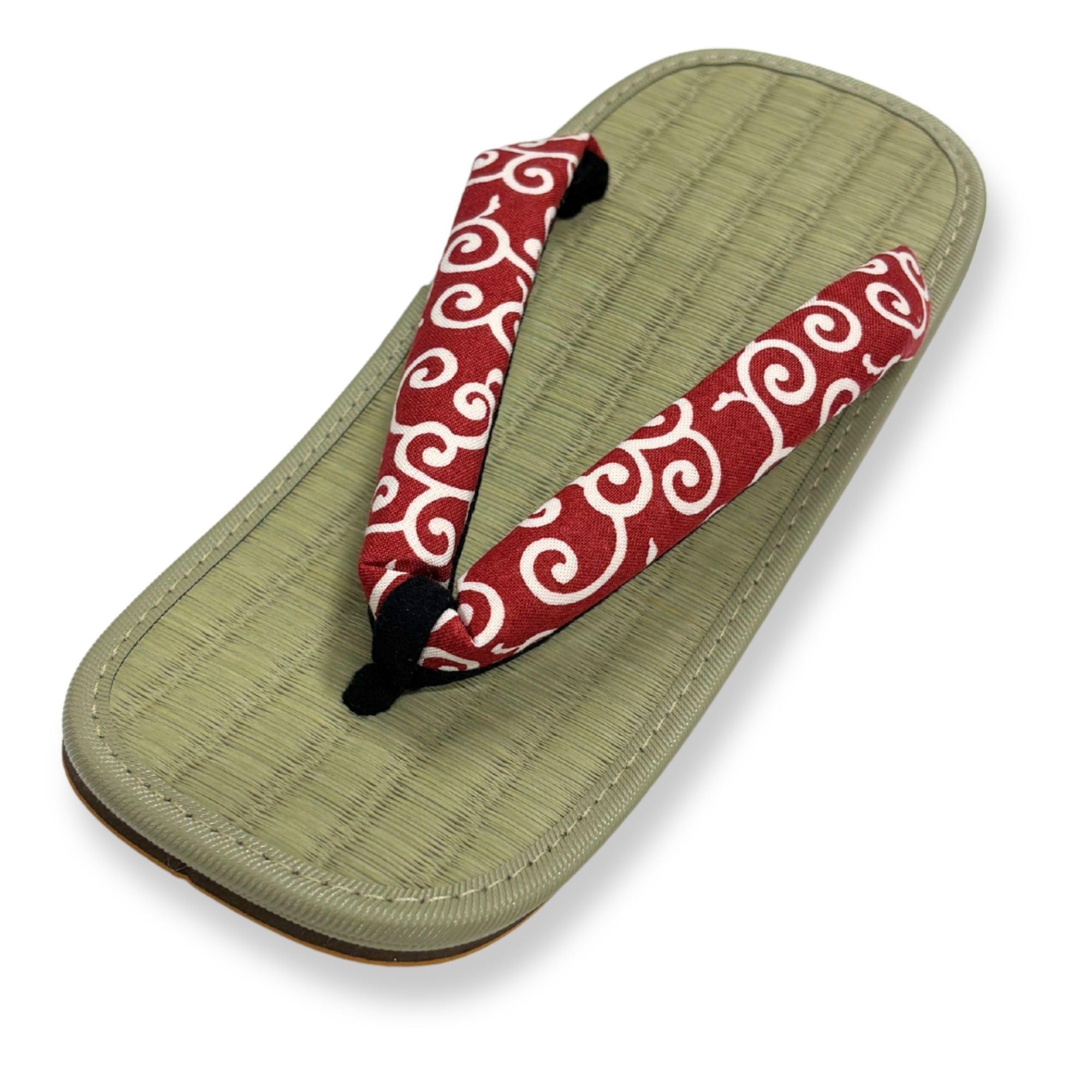 

Edoten Shigi Geta Sandals, Made in Japan, Rush Grass Sandals, Double-Ply Sole, Lightweight Sole, Arabesque Strap, Red, Size L