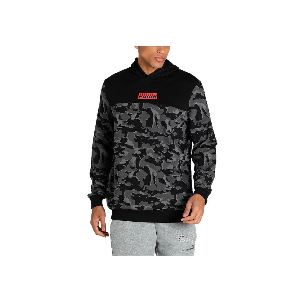Puma Camouflage Print Chest Logo Patch Hoodie Long Sleeve Sweatshirt Men Sweatshirt Black 588499-01