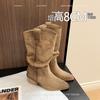 Cowhide version~ Zhao Ruth's same pointed thick heel piled boots women's medium tube thin knight boots western boots Martin boots