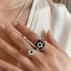 Style Stunning Hepburn Square Ring Featuring Drip Glaze Pearl Flower In Silver S925