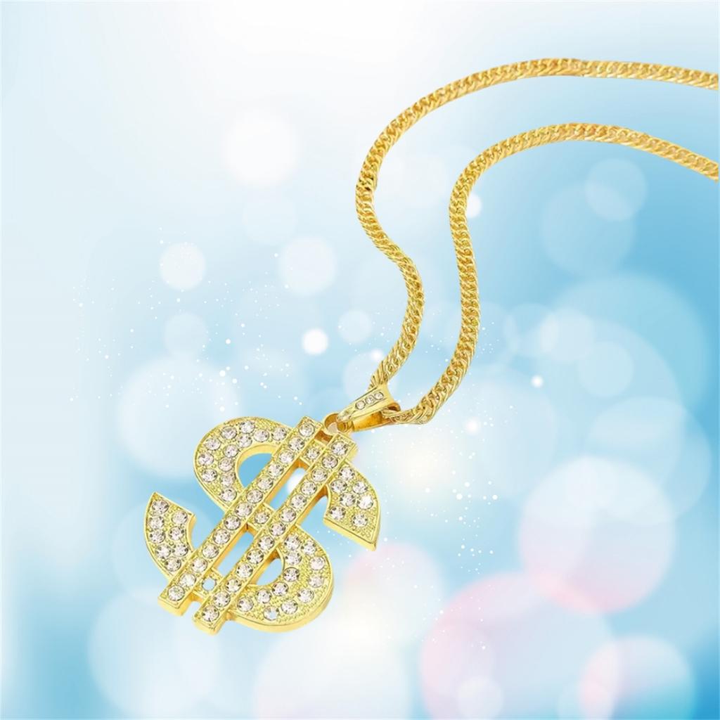 Hip Hop Costume Dollar Necklace Ring Cool Rock Costume Adjustable Dollar Sign Pendant Necklace Hip Hop Dollar Ring for Men Women
