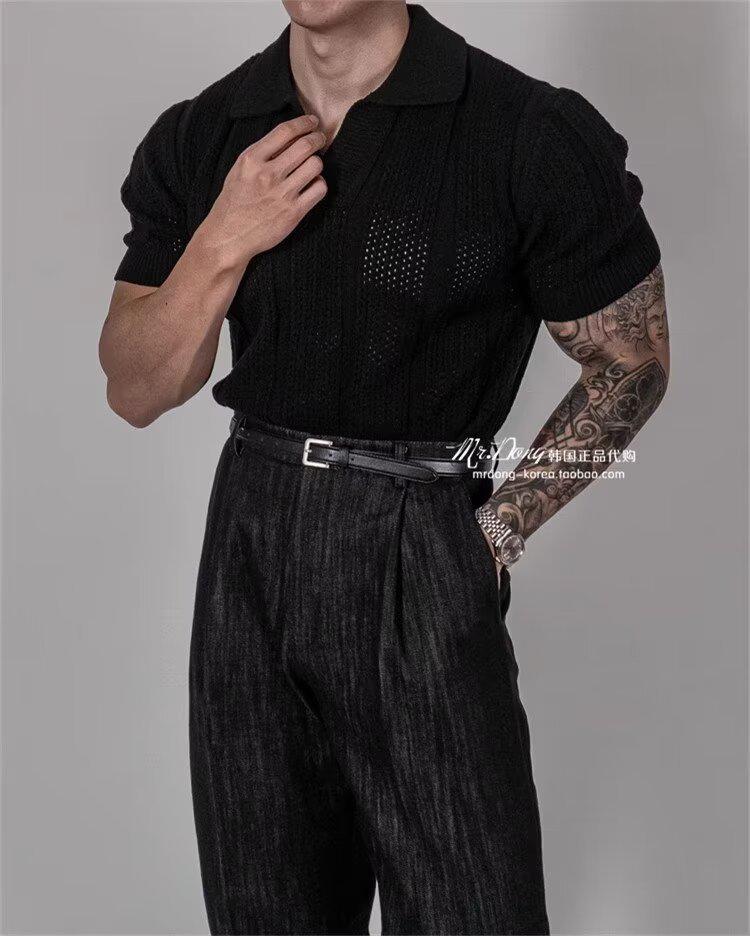 Men's High Street Summer Polo Shirt - Knitted Short Sleeve, Lapel, Cooling Pullover