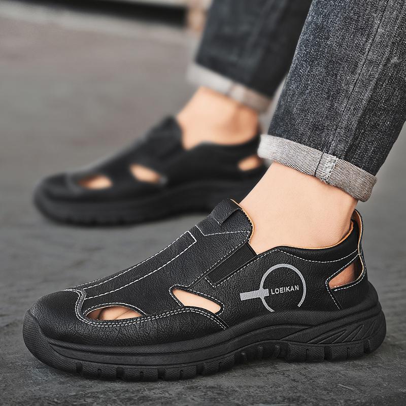 

Мужские сандалии 2025 года, новые дышащие повседневные туфли-бини с мягкой подошвой, обувь для походов на пляж, мужская обувь 48 чёрный