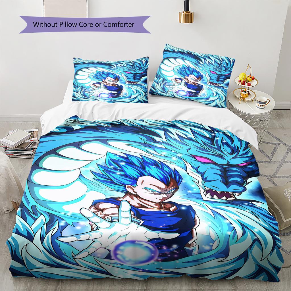 Ropa de cama con patrón de Vegito, Juego de colcha, Funda de colcha, Funda de almohada, Regalo de cumpleaños para el hogar (1 * funda nórdica + 2 * fundas de almohada, sin núcleo)