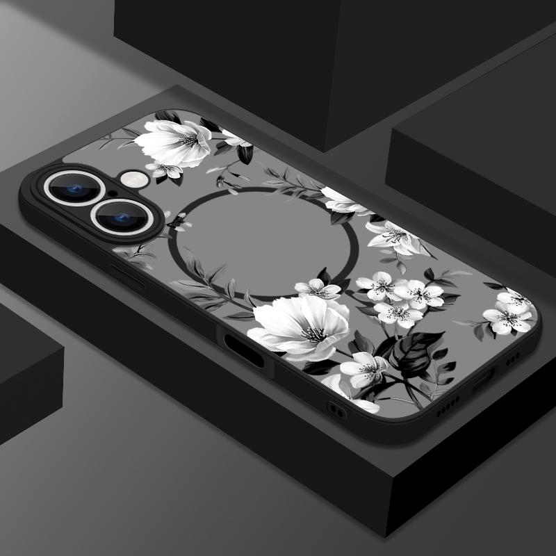 

Чехол с цветочным узором, беспроводная зарядка, магнитный, для iPhone 16E 16 Pro Max 15 Pro 14 13, для Magsafe, мягкий край, противоударный, матовый, прозрачный чехол для телефона iPhone 16 Pro Max