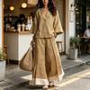 2-teiliges Set für Damen 3/4-Ärmel V-Ausschnitt Oberteil und Colorblock Weite Hosen Passendes Set Lässige Urlaubs Sommer Lounge Outfits