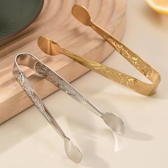 Stainless Steel Ice Tongs Mini Sugar Tongs Stainless Steel 304 Food Grade Compact Ice Cube Clip Non-Slip Grip Tongs for Coffee Sugar Cubes Bar Hot