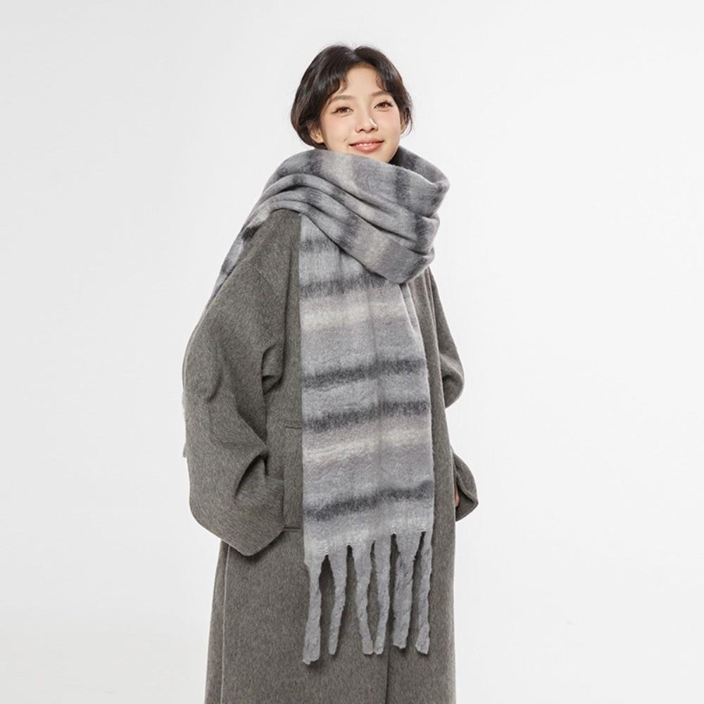 Rainbow Winter Cashmere Scarves Tassel Long Shawl Retro Stripe Wool Scarf Girl
