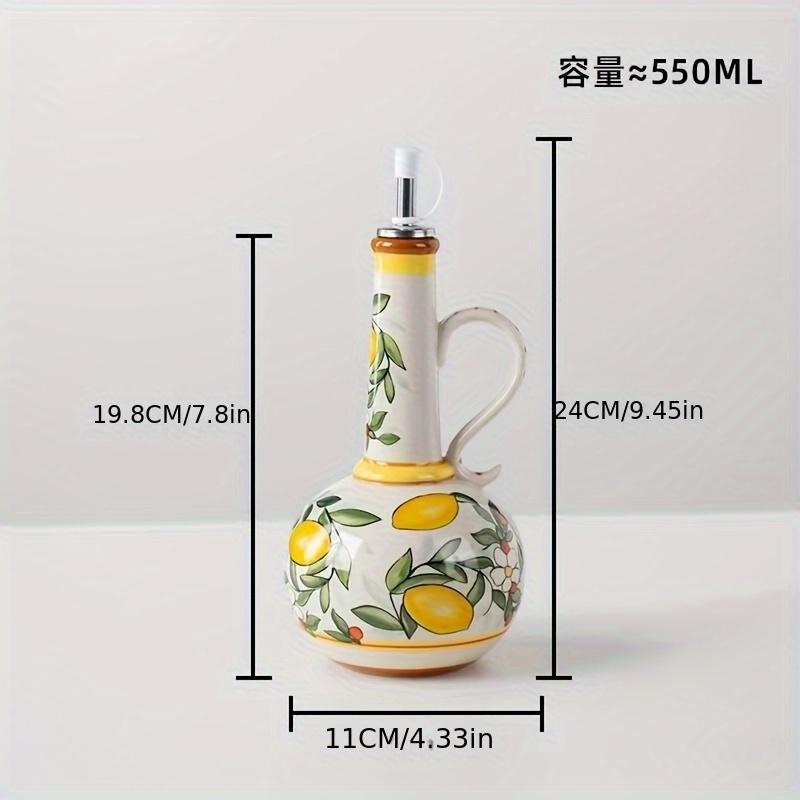 Hand-Painted Ceramic Olive Oil Dispenser with Vibrant Fruit & Leaf Design - Leak-Proof Kitchen Oil Bottle for Olive Oil, Vinegar, Soy Sauce