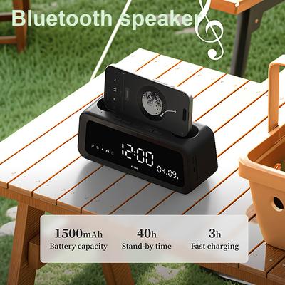 Despertador Digital Caixa de Som Bluetooth Rádio Temperatura Data Dia da Semana Display Cartão TF Acampamento ao Ar Livre Decoração de Casa Recarregável