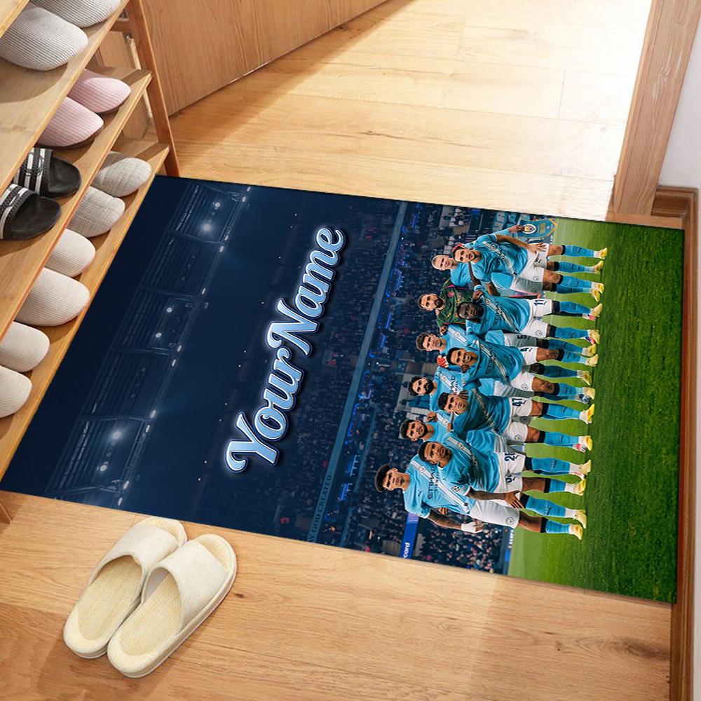 Manchester City Personalized Name Carpet Suitable for Decorate room Playrooms Kitchen Study room Anti-slip Rug Decorate Offices