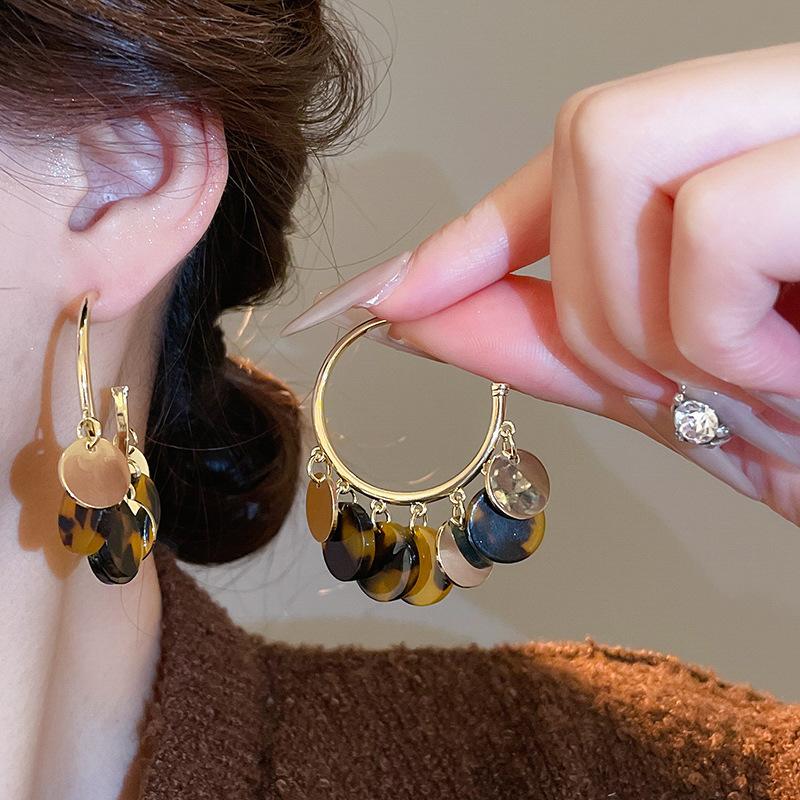 Vintage Maillard Coffee Silver Needle Earrings Fashion Versatile Niche Hong Kong Style Earrings Light Luxury Premium Autumn and Winter Earrings