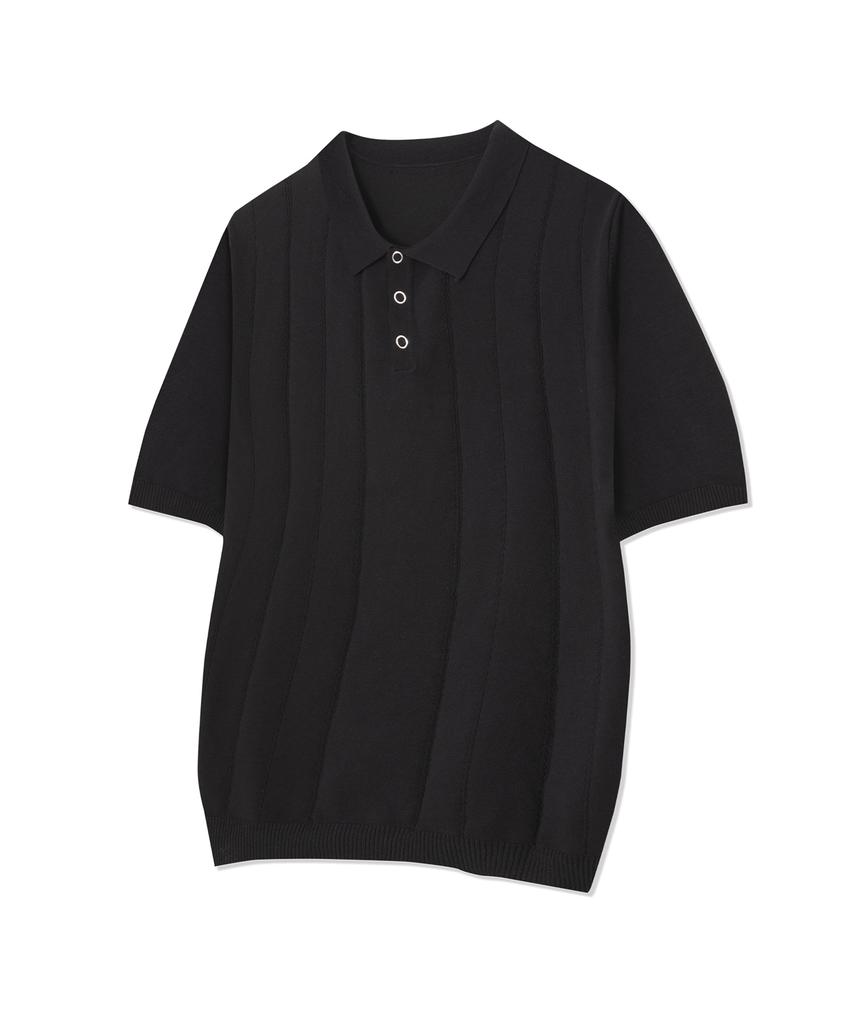 IRONYPORNO WHITELINE 86-Iro354 Multi-Stripe Snap Collar Short Sleeve Knit Black