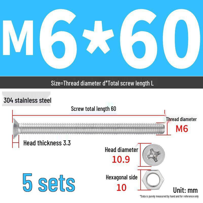 304 Stainless Steel Extra Long Phillips Flat Head Screws and Nuts Set (2M, 3M, 4M)