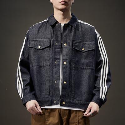 Ruffian Handsome Splicing Striped Denim Clothes Men'S Loose Large Size Trendy Brand High-End Tooling Jacket Top Trendy