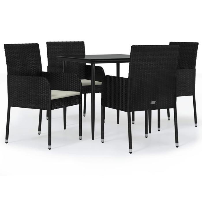 VidaXL Ensemble à manger de jardin coussins 5pcs Noir Résine tressée, ensemble de salle à manger, ensemble de salle à manger 3185144