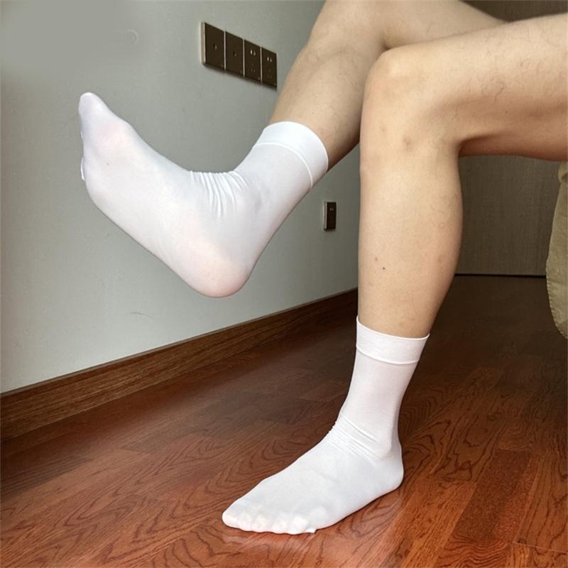 Men's Dress Socks Casual Business Socks Nylon Silk Socks Comfortable Breathable Ankle Socks Lightweight Crew Socks