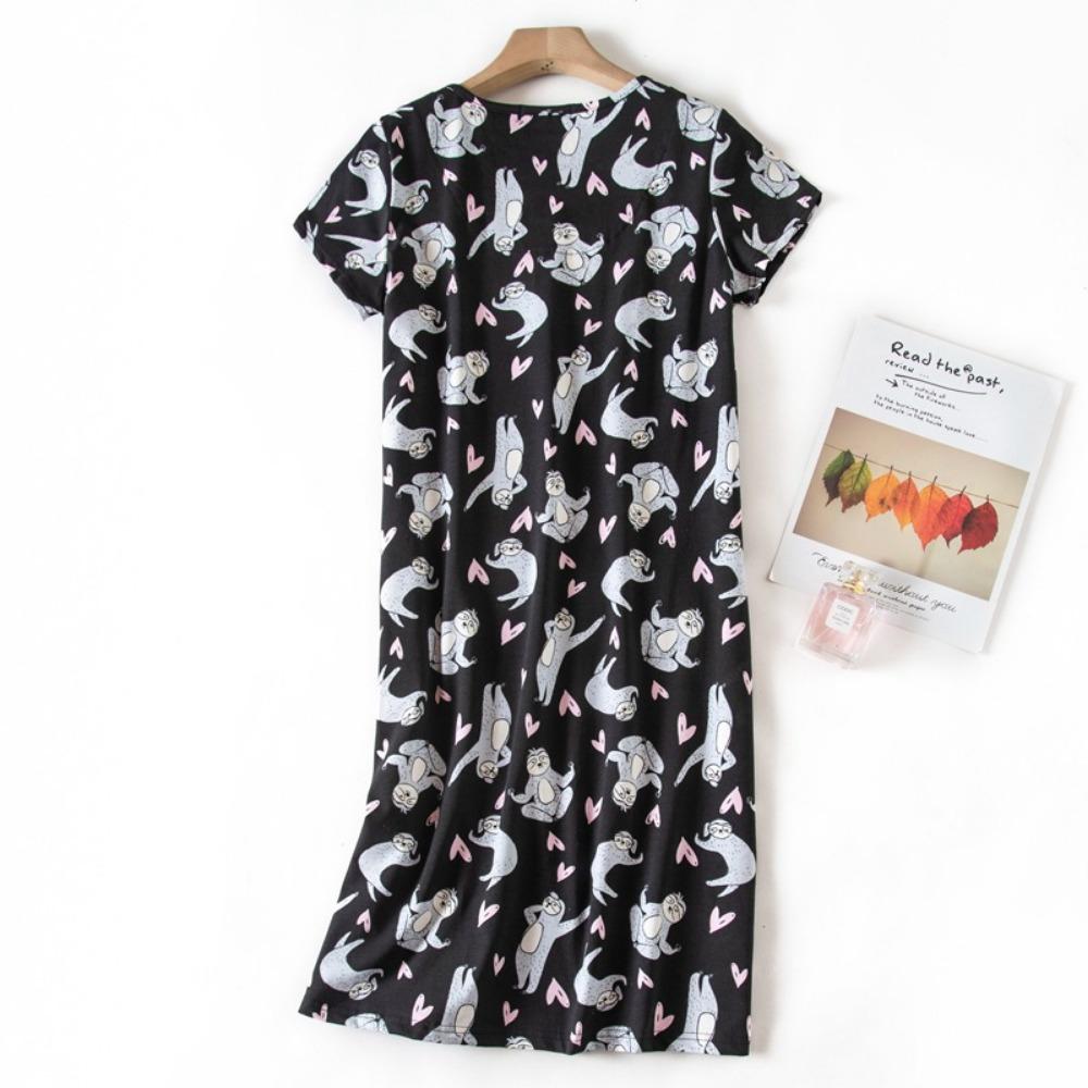 Fashion Casual Women Dress Short Sleeve Sleepwear Dresses Loose Fit Nightwear Home Clothes Nightie Loungewear Dresses