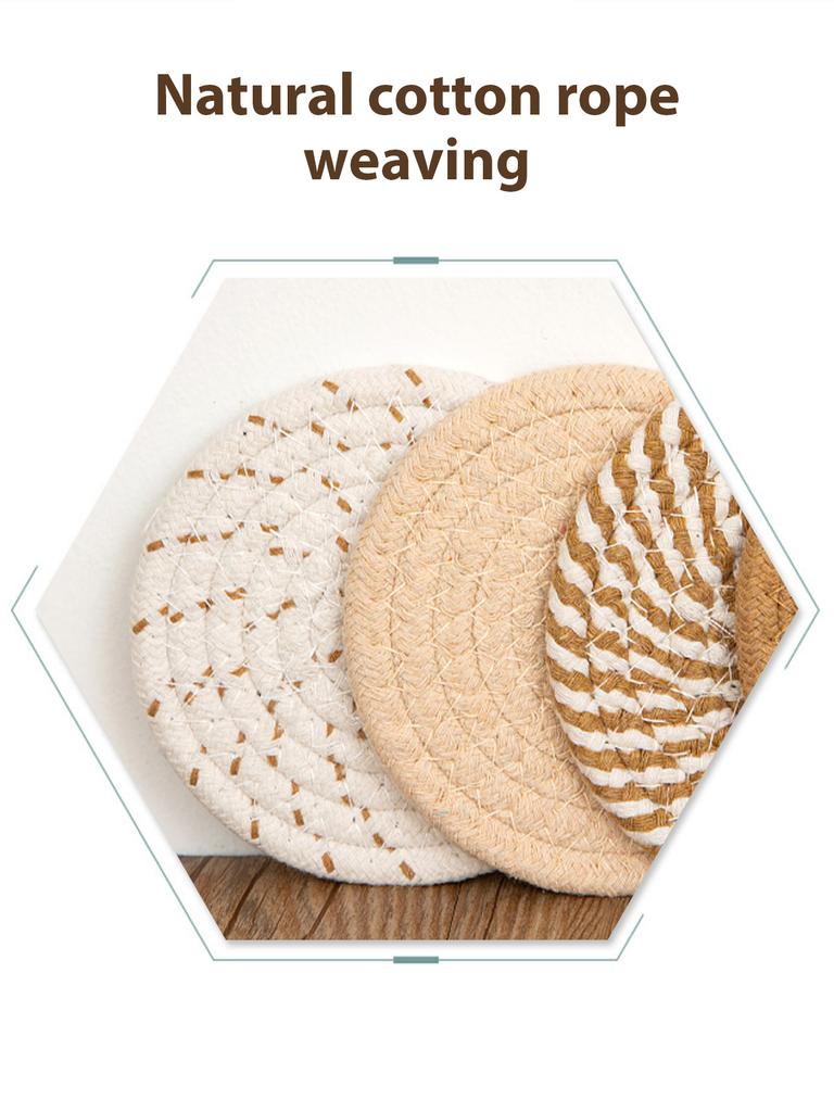 4/8Pcs INS Style Cotton Rope Braided Coasters Thickened Heat Insulating Mats Absorbent Woven Braided Placemats for Coffee Tea