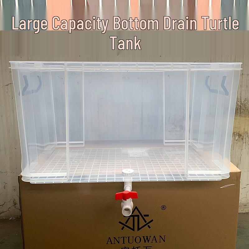 Turtle Tank with Drainage Hole - Transparent Breeding & Storage Box, Small/Large Size for Home Use