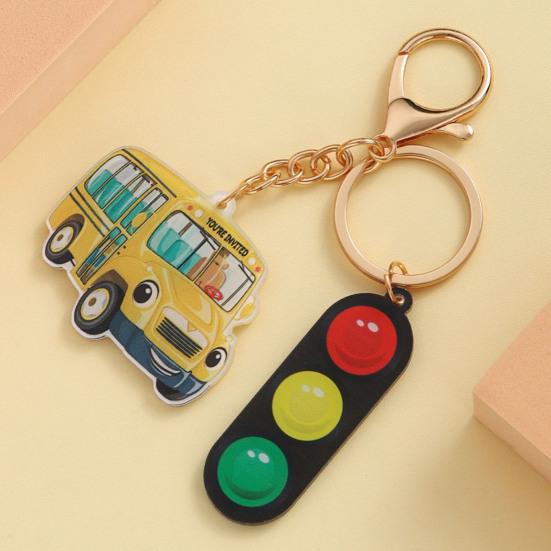 Keychain Pendant School Bus Acrylic Traffic Light Keyring Bag Charm Backpack Handbag Car Keys Wallet