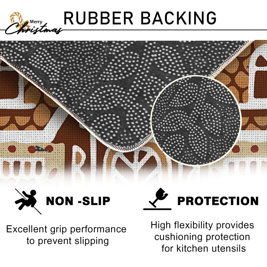 2-Piece Christmas Kitchen Rug Set, Gingerbread House Bathroom & Kitchen Mats, Stain-Resistant Non-Slip Home Decor