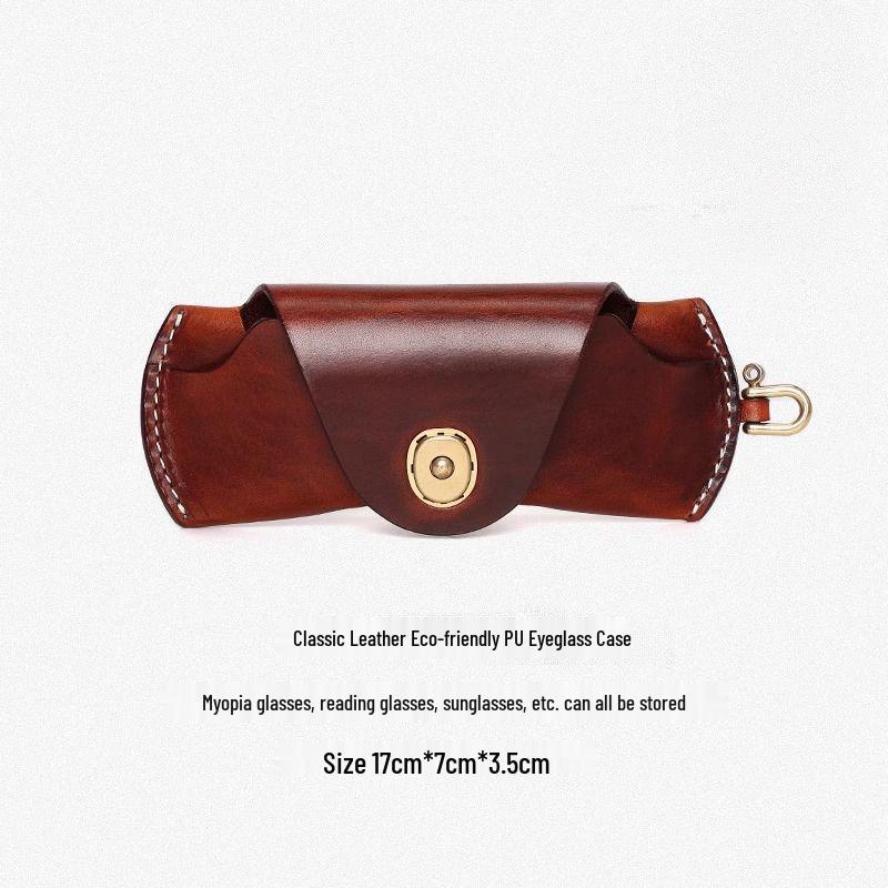 Premium Leather Snap-Closure Eyeglasses Case for Men & Women - Anti-scratch Handheld Storage for Business Commute