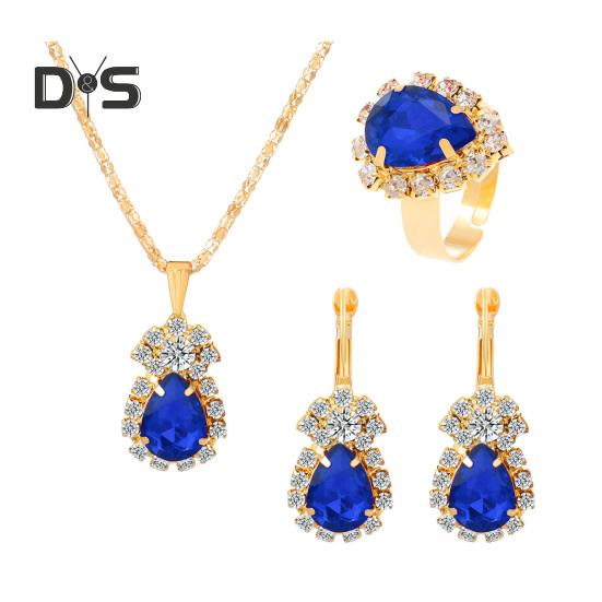 

1 комплект ювелірних виробів, сережки зі стразами, намисто, відповідного кольору, регульована довжина, полірована випускна вечірка, весілля, ювелірні вироби нареченої, намисто, сережки синій