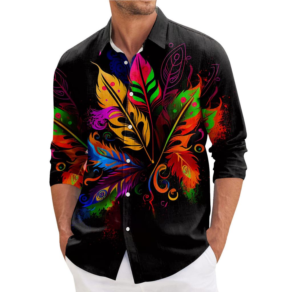 Herr Vår Casual Lös Tryckt Långärmad Skjorta Herrskjorta