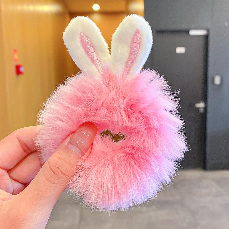 Cheapest Rabbit Ears Elastic Hair Bands Girls Women Fur Fluffy Hair Rings Imitation Rabbit Fur Plush Scrunchies Hair Accessories