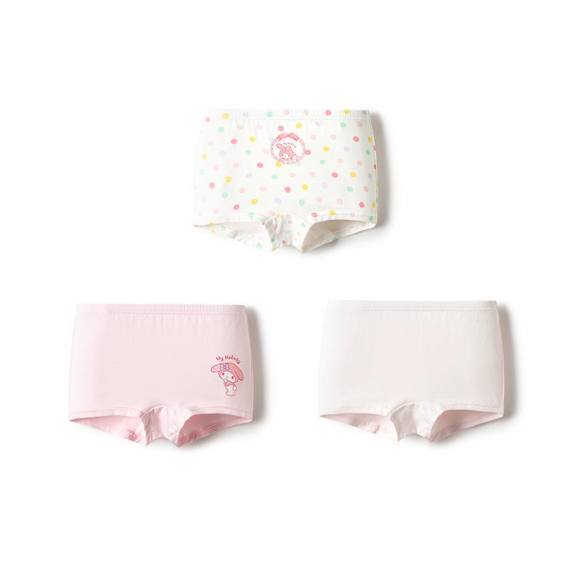 Kuromi Balabala Girls' 3-Pack Cotton Boxer Briefs with Antibacterial Crotch - No Pinching