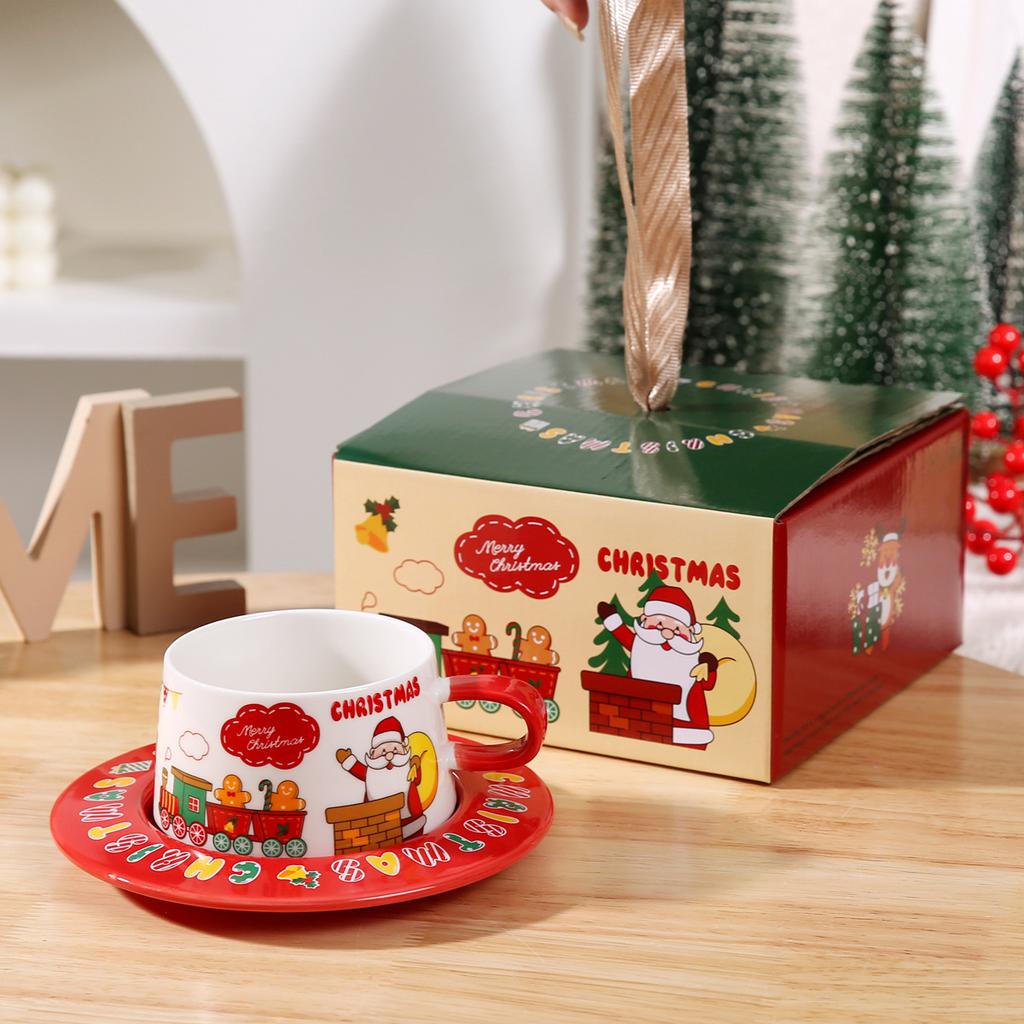 Ceramic Christmas Coffee Cup and Saucer Gift Box Set Restaurant Home Mug Tea Cup Afternoon Tea Cup and Saucer