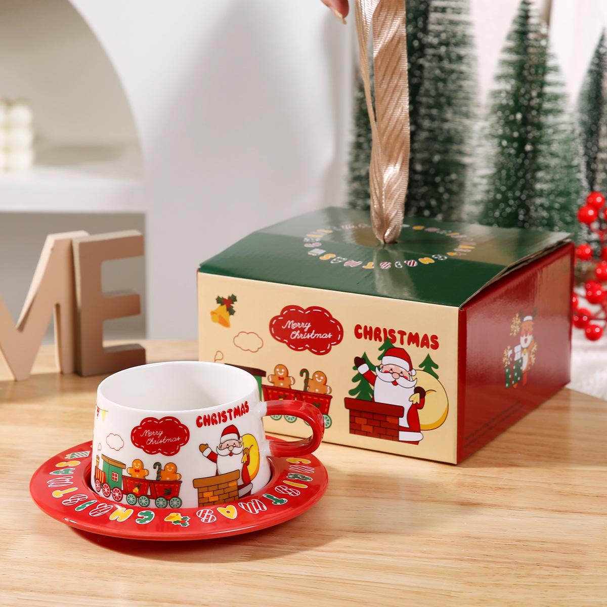 Santa Claus Ceramic Cup and Saucer Set Office Coffee Cup Gift Couple Christmas Souvenir Set 300ml