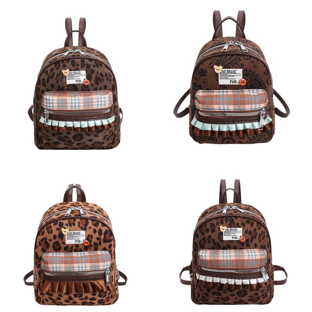 Mochila de Nylon Estilo Urbano con Estampado de Leopardo Cosido Para Uso Diario y Desplazamientos