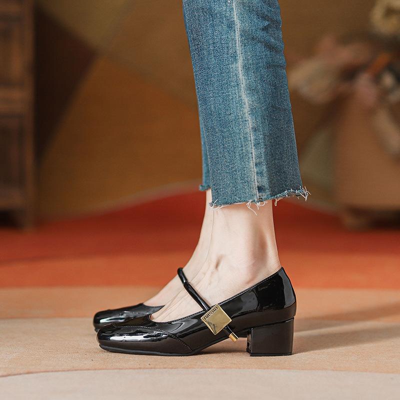 

Inner height increase Mary Jane shoes children s new shoes women s retro single shoes thick heel high heel 39