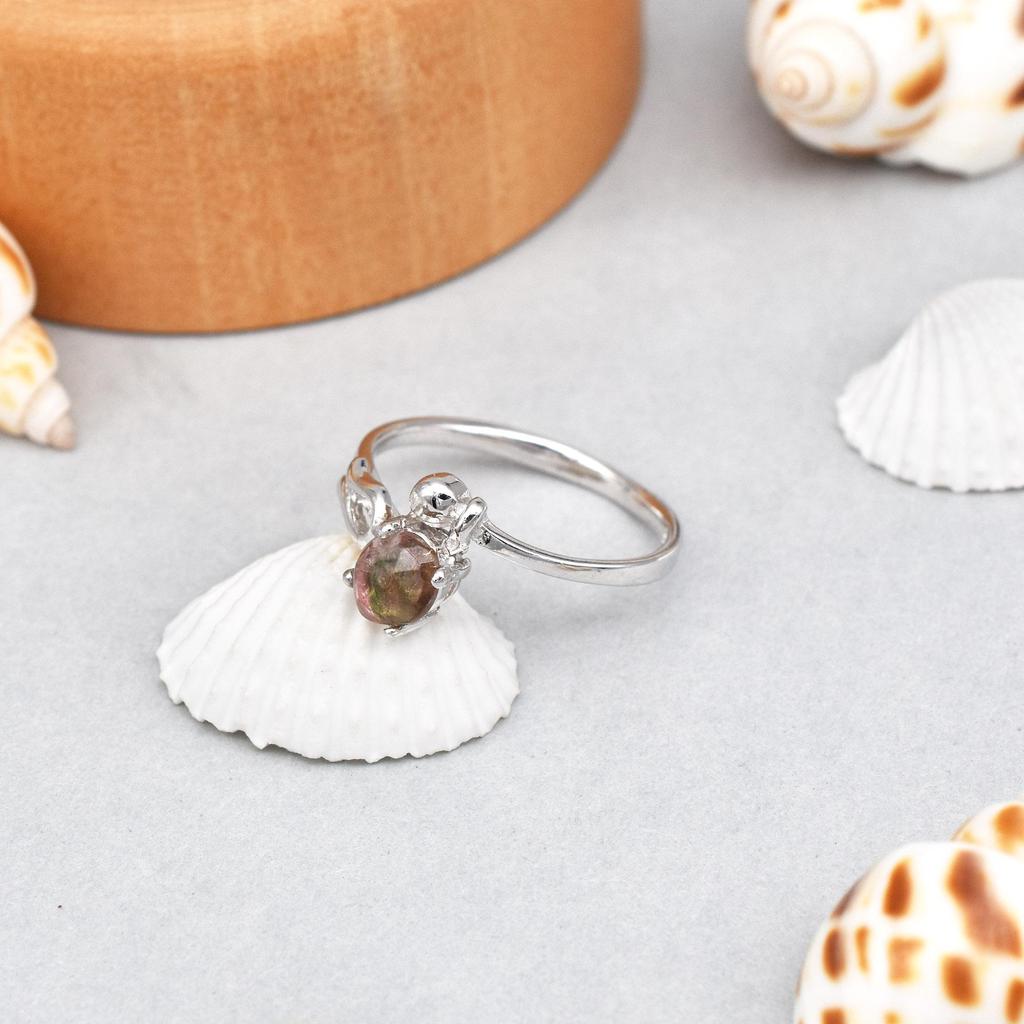 925 Sterling Silver Natural Bi-Tourmaline Gemstone Ring 4.75 US Gift Ring