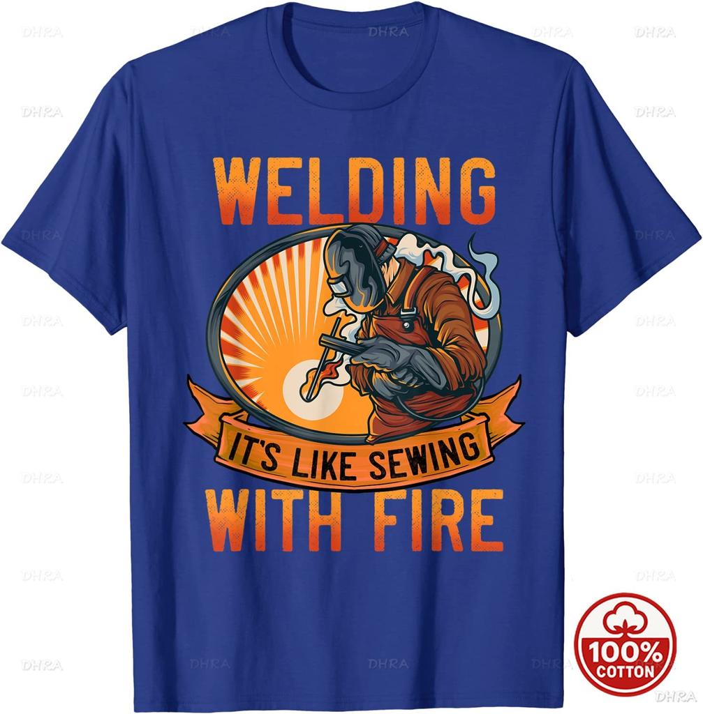 Welding Its Like Sewing Vintage Welder Worker Graphic Tshirt Funny Blue Collar Welder Lover Soft Cotton Casual Short Sleeve Tee