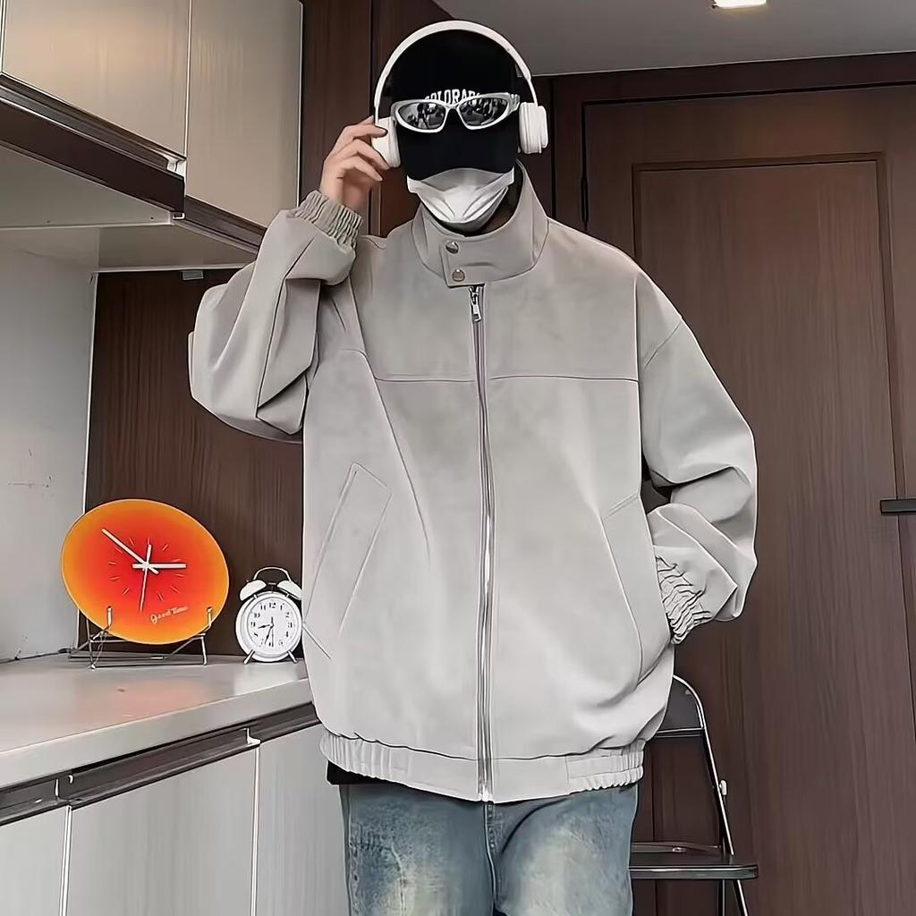 Autumn New Retro Tie-Dye PU Leather Stand Collar Leather Jacket, Handsome Loose and Versatile Couple Coat