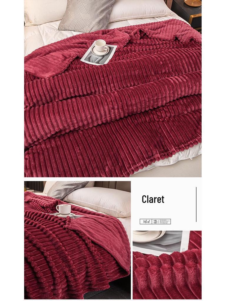 Pătură Flanel Grosime Îngroșată cu Blană Faux de Iepure cu Dungi